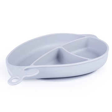 GiliGums Тарелка с силиконовой присоской + столовые приборы Whale Grey BLW
