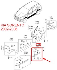 фото thumb №7, Молдинг середня права na поріг kia sorento 02-06