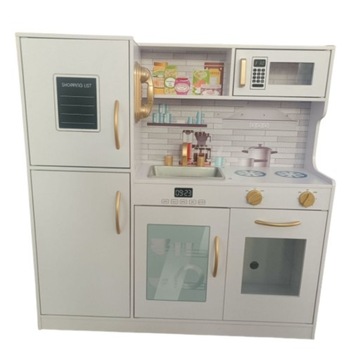 БОЛЬШАЯ ДЕРЕВЯННАЯ КУХНЯ ДЛЯ ДЕТЕЙ С ХОЛОДИЛЬНИКОМ, СВЕТОДИОДНЫЙ СВЕТ 80 СМ, АКСЕССУАРЫ