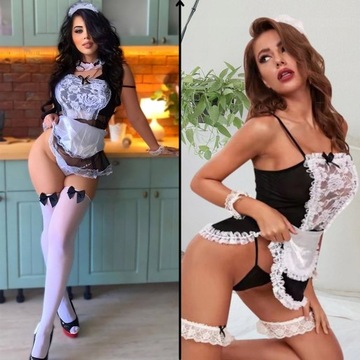 SEXY KOSTIUM CZARNY NIEGRZECZNA POKOJÓWKA STRÓJ EROTYCZNY POKOJÓWKI S