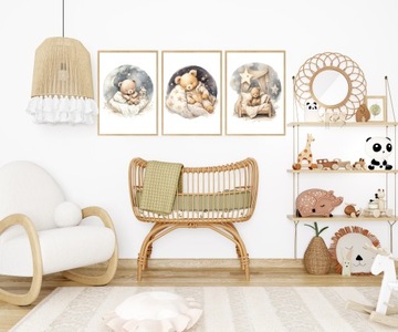 A4 21,00 x 30,00 см ЖЕ ПОСТЕРЫ TEDDY BEAR GOOD NIGHT BED 03 BOHO BEIGE 3 ШТ.