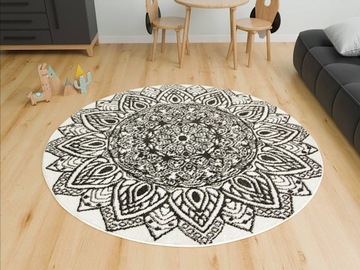 DYWAN OKRĄGŁY BIAŁY CZARNY MANDALA ROZETA DO POKOJU BOHO LIMA śr. 160 cm