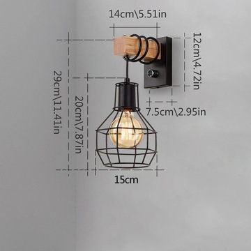 LAMPA KINKIET ŚCIENNY DREWNO LOFT VINTAGE SALON SYPIALNIA SCHODY HOL