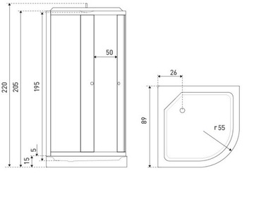 ДУШЕВАЯ КАБИНА С ГИДРОМАССАЖЕМ 90x90x220 ЧЕРНАЯ Oviedo 90x90