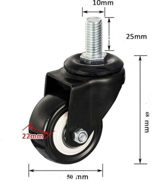 Kółka do mebli PVC obrotowe 50 mm 2 cale