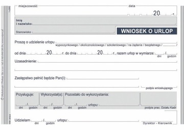 Druk WNIOSEK O URLOP format A6 typ 515-5