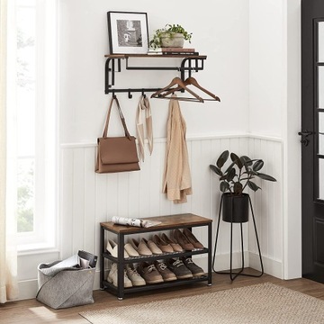 НАСТЕННАЯ ВЕШАЛКА, полка в деревенском стиле с металлом LOFT