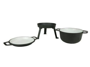 KOCIOŁEK ŻELIWNY EMALIOWANY 3W1 STOJAK+PATELNIA 5L