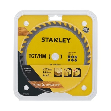 ЦИРКУЛЯРНАЯ ПИЛА STANLEY ДИСК ПО ДЕРЕВУ 190x20 мм 40 зубьев TCT STA13175