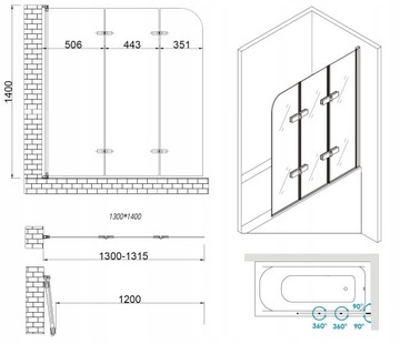 BESCO WANNA 140x70 PARAWAN czarny + Panel zabudowa