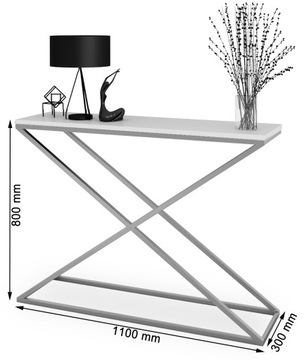 Nowoczesna Konsola X Przedpokój Loft 110x30x80 Metal Biała+Dąb Artisan