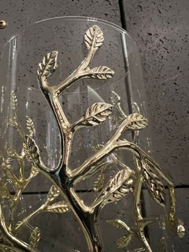 ŚWIECZNIK WAZON FLAKON ZŁOTE LIŚCIE DEKORACJA 32 CM