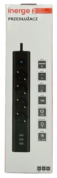УДЛИНИТЕЛЬ ПИТАНИЯ 4 РОЗЕТКИ 2 м 4 зарядных устройства USB 3 светодиода 1,5 мм²