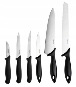FISKARS ZESTAW KOMPLET NOŻY 6x NÓŻ KUCHENNY SZEFA KUCHNI CHLEBA ESSENTIAL