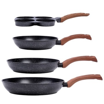 3x Patelnia GRANITOWA do smażenia zestaw patelni 20 24 28 cm + do jajek