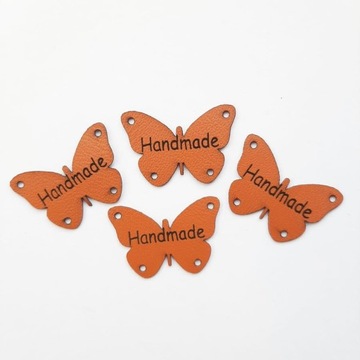Этикетка из эко-кожи, нашивка, надпись Handmade Butterfly, 1 шт.