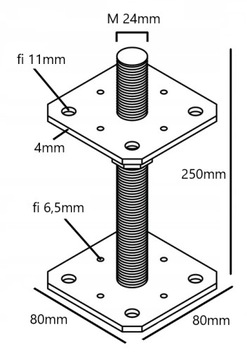 РЕГУЛИРУЕМЫЙ АНКЕР ДЛЯ ОСНОВАНИЯ СТОЙКИ 80x80x250x4,0MM OC + ПРИВАРНАЯ ГАЙКА