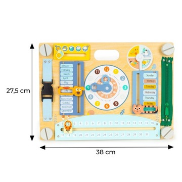 DWUSTRONNA DREWNIANA TABLICA SENSORYCZNA MANIPULACYJNA DLA DZIECI ECOTOYS