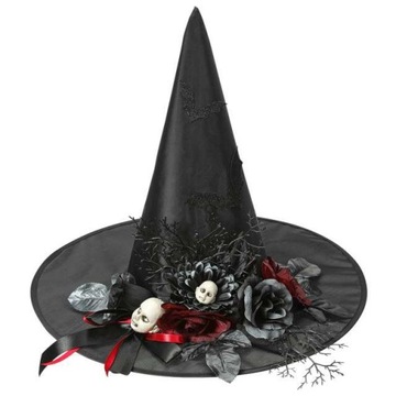KAPELUSZ halloween CZAROWNICA czarny wiedźma gotycka czaszki dzieci RÓŻE