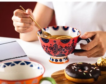 Ceramic Coffee Cup Bohemian Flower Hand Painted INS Breakfast Cup High