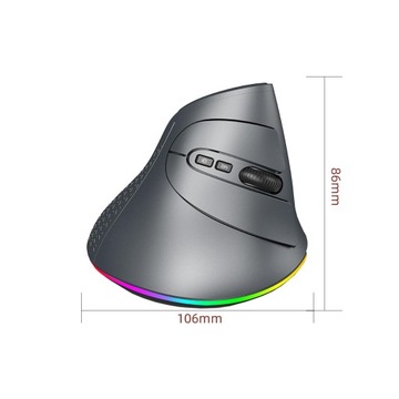 Bezprzewodowa mysz pionowa RGB Cicha z odbiornikiem USB Komputer szary