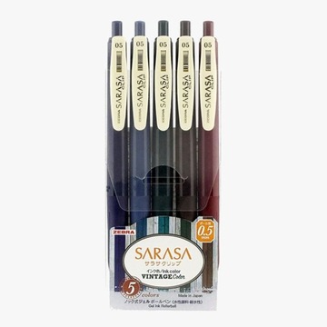НАБОР ГЕЛЕВЫХ РУЧОК ZEBRA SARASA ИЗ 5 ВИНТАЖНЫХ ЦВЕТОВ ПРЕМИУМ КАЧЕСТВА