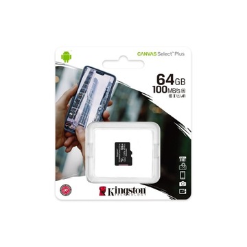 Карта microSDXC KINGSTON Canvas Select Plus емкостью 64 ГБ