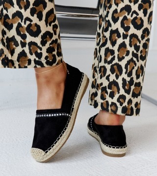 Czarne espadryle z cyrkoniami Abia 28640 rozmiar 37