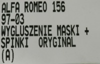 Alfa romeo 156 97-03 шумоізоляція капот + кліпси Зі Шроту, фото thumb