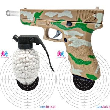 GLOCK 17 Replika ASG Pistolet na KULKI wersja wojskowa 6mm+ Granat + Tarcze
