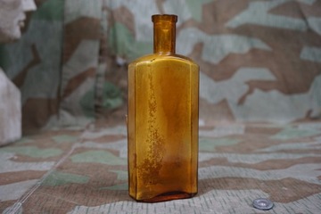 Старая аптечная бутылка, стеклянная этикетка