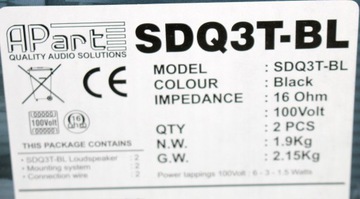 Установочные динамики APart SDQ3T-BL 100В 16Ом