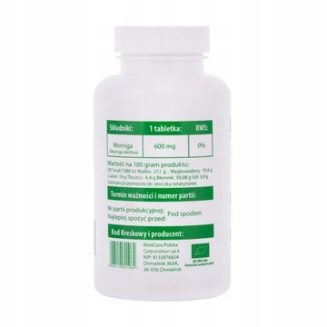 Odchudzanie - Kontrola cukru - BIO MORINGA 120 Kapsułek po 600 mg