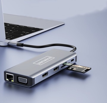 АДАПТЕР-ХАБ Док-станция 12-в-1 USB-C 2x HDMI VGA Разъем USB SD Ethernet LAN