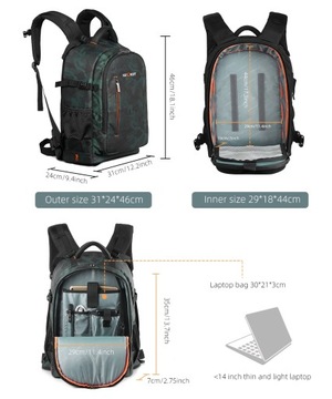 Рюкзак для фотоаппарата K&F Forest Camo KF13.119 ВМЕСТИМОСТЬ