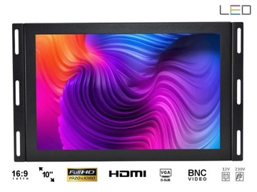 Monitor OPEN FRAME IPS LED 10 cali FULL HD VGA HDMI USB AV 12V 230V