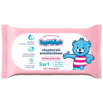 Chusteczki BAMBINO Nawilżane Dla Dzieci i Niemowląt Emolientowe 3w1 x 6