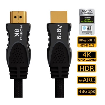 КАБЕЛЬ HDMI 2.1 ВЫСОКОСКОРОСТНОЙ UHD КАБЕЛЬ 8K60Гц 4K120Гц СЕРТИФИЦИРОВАН AGOG 2м