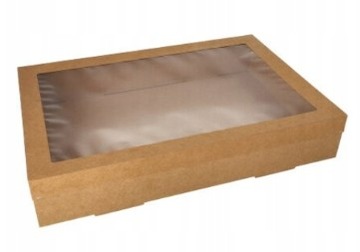 Коробки для еды с окошком 31х45х8 см, картонные коробки с крышкой, 10 шт.