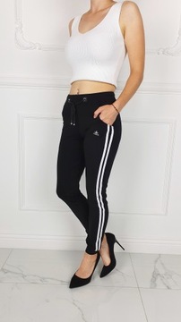 DAMSKIE SPODNIE DRESOWE DOPASOWANE LAMPASY BLACK