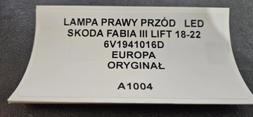 фото thumb №9, Лампа правый перед led skoda fabia iii рестайлинг 18-22 европа оригинал 6v1941016d