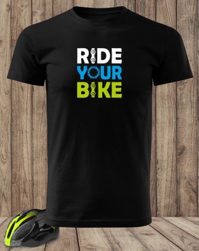 Czarna koszulka T-shirt z hasłem dla ROWERZYSTY
