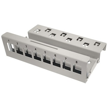 Patchpanel 8 portów pusty pod keystone 8x RJ-45 1U na szynę DIN desktop