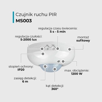 Czujnik ruchu PIR, IP20, biały