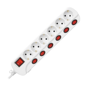 УДЛИНИТЕЛЬНЫЙ КАБЕЛЬ 3680 Вт, 6 РОЗЕТОК, ПИТАНИЕ, ORNO MULTISWITCH, ВЫКЛЮЧАТЕЛИ