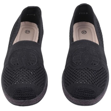 CZARNE ESPADRYLE DAMSKIE AŻUROWE PÓŁBUTY WSUWANE PŁASKIE TRAMPKI TENISÓWKI