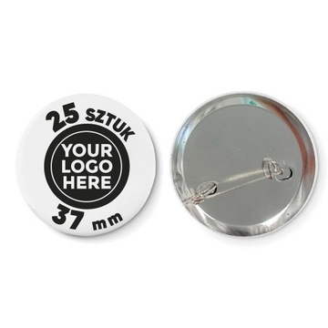 PRZYPINKI BUTTONY WPINKI 37mm Z WŁASNYM NADRUKIEM LOGO GRAFIKA TEKST
