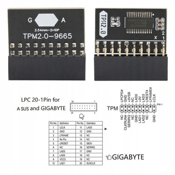 20-контактный МОДУЛЬ TPM 2.0 GA ДЛЯ WINDOWS 11