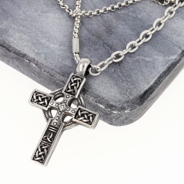 SREBRNY NASZYJNIK MĘSKI DUŻY KRZYŻ STAL SZLACHETNA ELEGANCKI DLA NIEGO HIT