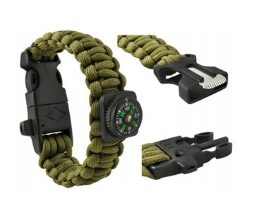 Bransoletka PARACORD survival 5w1 linka nóż kompas